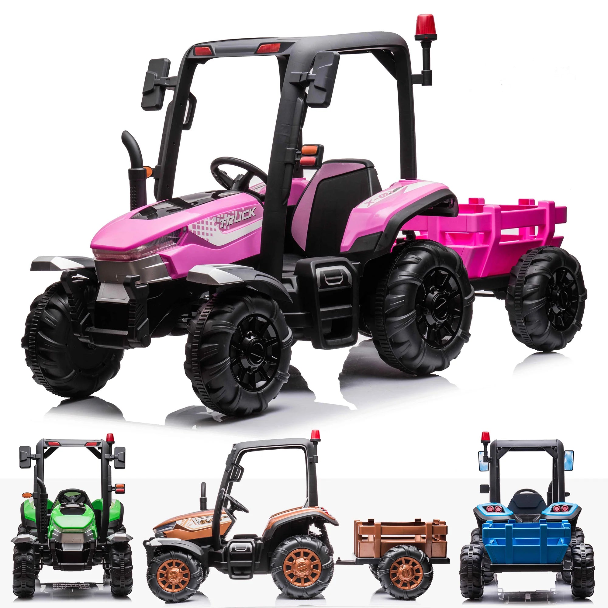 AgriPower 24V Electric Ride On Tractor with Trailer Pink
